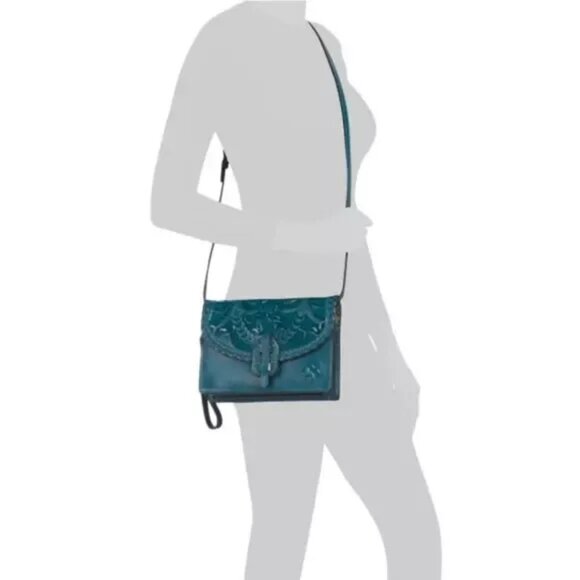 Patricia Nash Blue Coral Lanza Crossbody Wristlet Leather Triple Entry - Picture 3 of 8